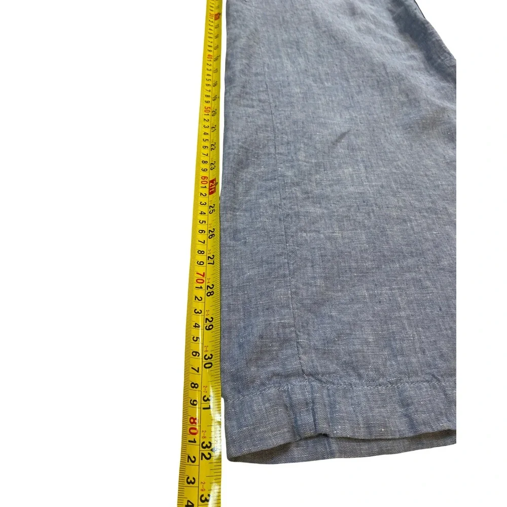 Athleta Cabo 100% Linen Wide Leg Pants Blue Chambray Drawstring 12T Tall Comfy - Picture 9 of 11